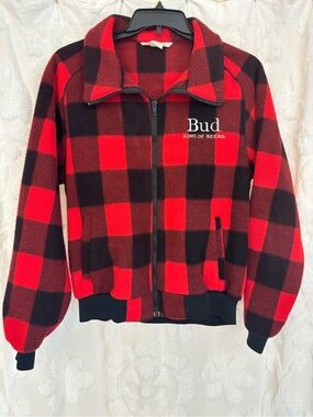Budweiser 1980s Plaid Fleece Bomber Jacket XL